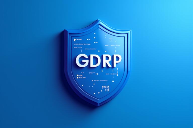 Shield icon with GDPR text, representing data protection and compliance.